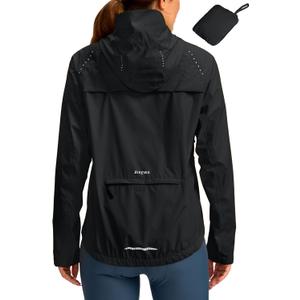 Bikewa Women's Cycling Rain Jackets Waterproof Windbreaker Lightweight Running Windproof Reflective Jacket Packable Hooded (Black, XXL)