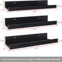 Lavezee 36 Inch Black Floating Wall Ledge Shelves Set of 3, Photo Picture Ledge Shelf with Lip for Office, Bedroom, Living Room, Kitchen