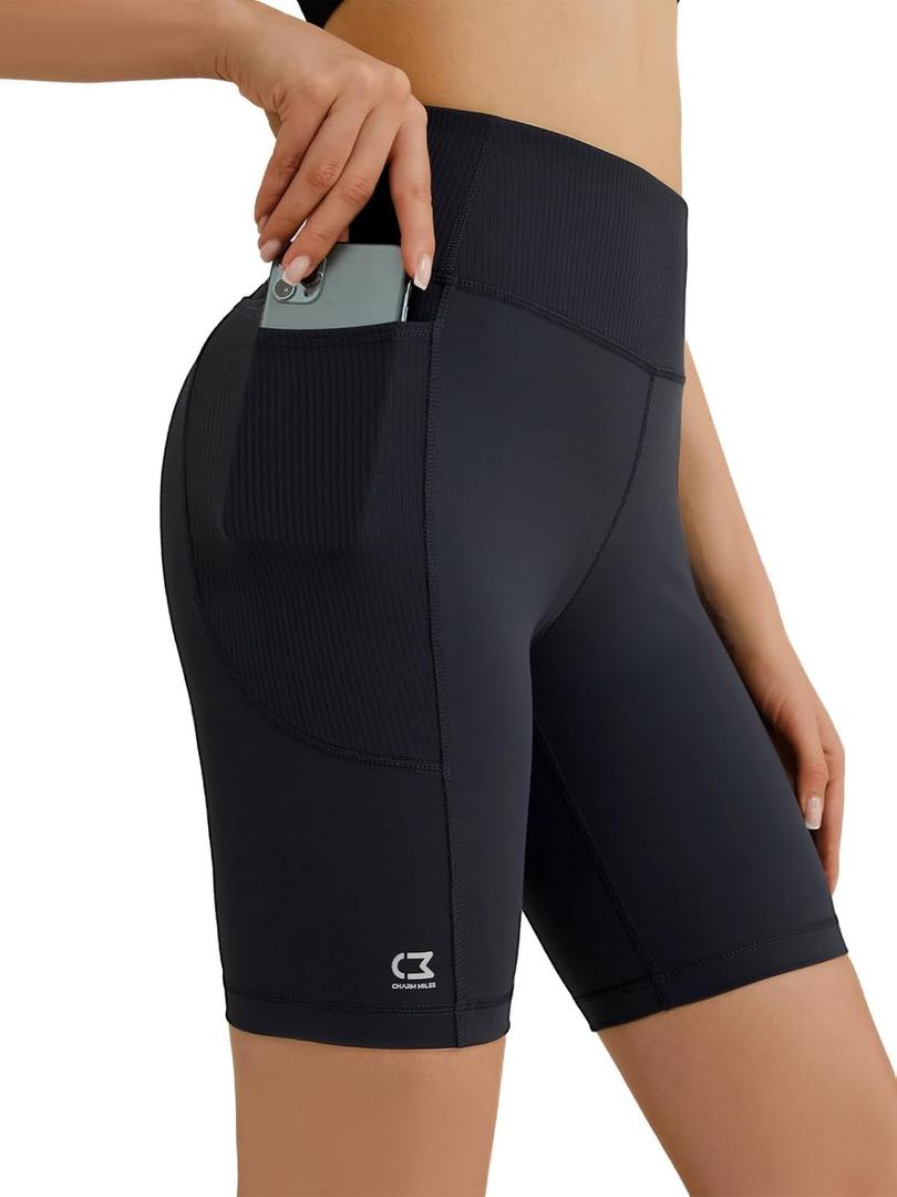 8" Women's Biker Shorts with Pockets, Tummy Control Spandex Exercise Shorts for Yoga,Workout,Running (Black, L)