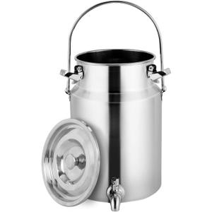 304 Stainless Steel Milk Can with Spigot 1.3 Gallon 5 Liter Metal Water Beverage Drink Dispenser Milk Pail for Milk Oil