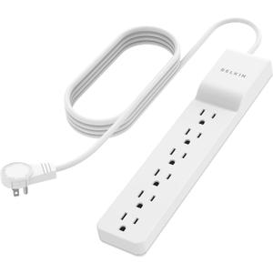 Belkin Surge Protector Power Strip - 6 AC Multiple Outlets - Flat Rotating Plug, 8ft Long Heavy-Duty Extension Cord for Home, Office, Travel, Computer Desktop & Charging Brick - White (720 Joules)