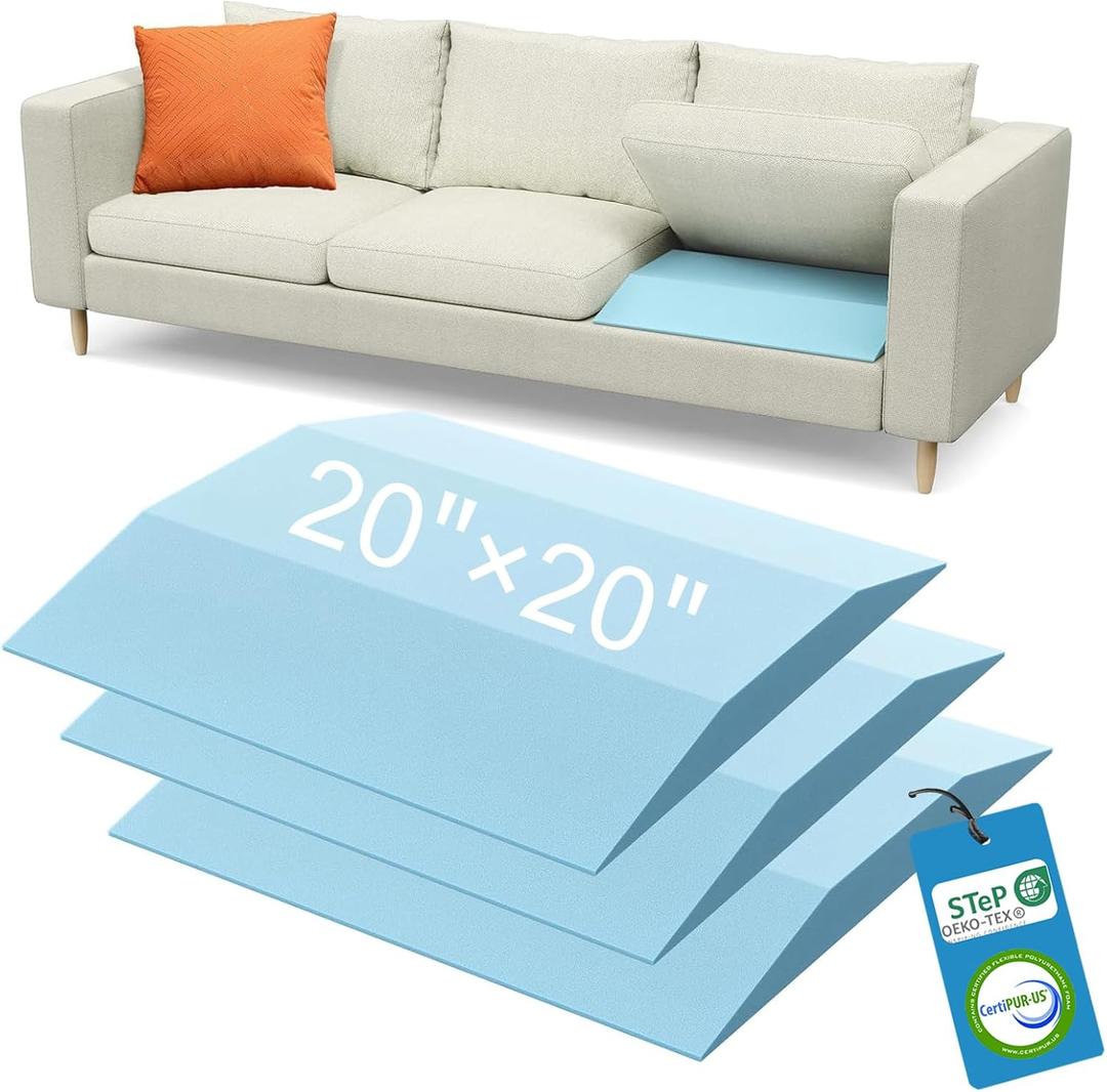 Couch Cushion Support for Sagging Seat - 20" x 20" High-Density Trapezoid 40D Firm Foam Sofa Cushion Supports, Couch Supporter for Under The Cushions, Blue Set of 3