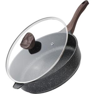 Nonstick Deep Frying Pan with Lid, 12 Inch Large Skillet, 5 Qt Non Stick Saute Pan for Cooking, Healthy Induction Cookware, PFOA Free (Classic Granite)