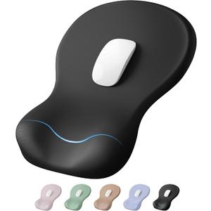 Ergonomic Mouse Pad with Wrist Rest, Black Mousepad with Wrist Support for Desk, Non-Slip Hard Base Mouse Pads, Portable for Office/Home/Travel Work