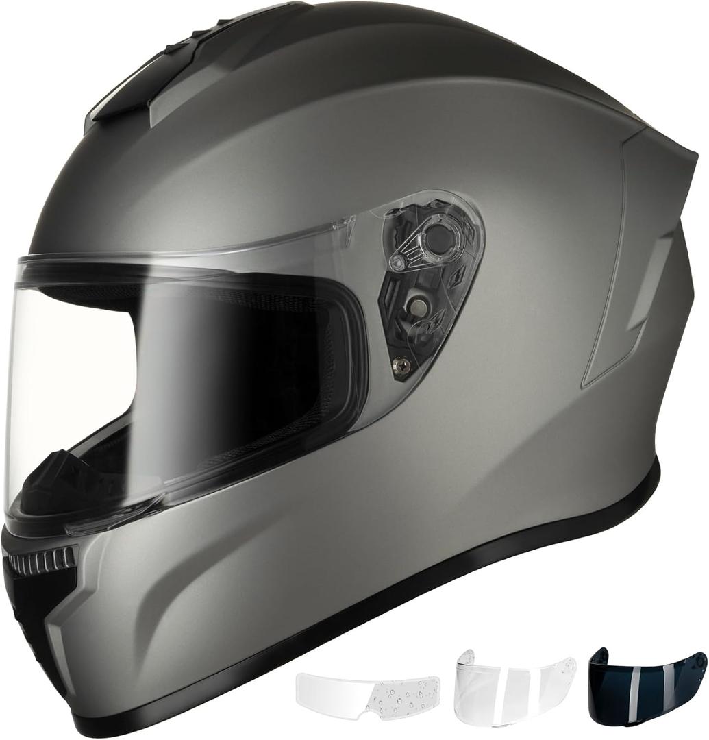 Favoto Full Face Motorcycle Helmet DOT Approved, Cascos para Motos Snowmobile Dirt Bike Helmet for Adults Men Women, Anti-Fog Film Included (M(57-58cm/22.4-22.8inch), Grey)