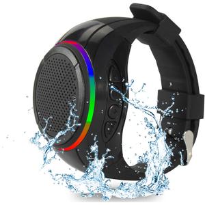 Frewico Upgraded Wearable Bluetooth Speaker Watch,Wireless Speaker with Built-in Mic Hands-Free Call,TF Card Slot,TWS Stereo,RGB Lights,Remote Selfie,IP45 Waterproof for Skiing,Cycling,Hiking (Black)
