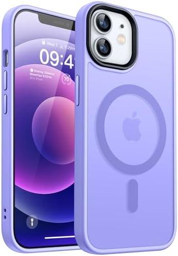 CANSHN Magnetic Compatible with iPhone 12 Case/iPhone 12 Pro Case [Compatible with Magsafe] [Translucent Matte] Slim Thin Shockproof Protective Bumper Cover Phone Case 6.1 Inch - Light Purple