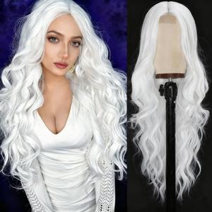 Colorful Queen White Wigs for Women 26 Inch White Long Wavy Wig Middle Part Glueless Lace Wig for Women Daily Party Use Halloween Cosplay