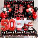 Red and Black 50th Birthday Decorations for 50th Women Bday Party Supplies