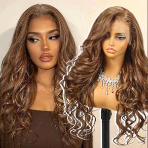 Brown Synthetic Lace Front Wig,136 Curly HD Lace Glueless Wig for Women Daily Use 24IN(4/27)