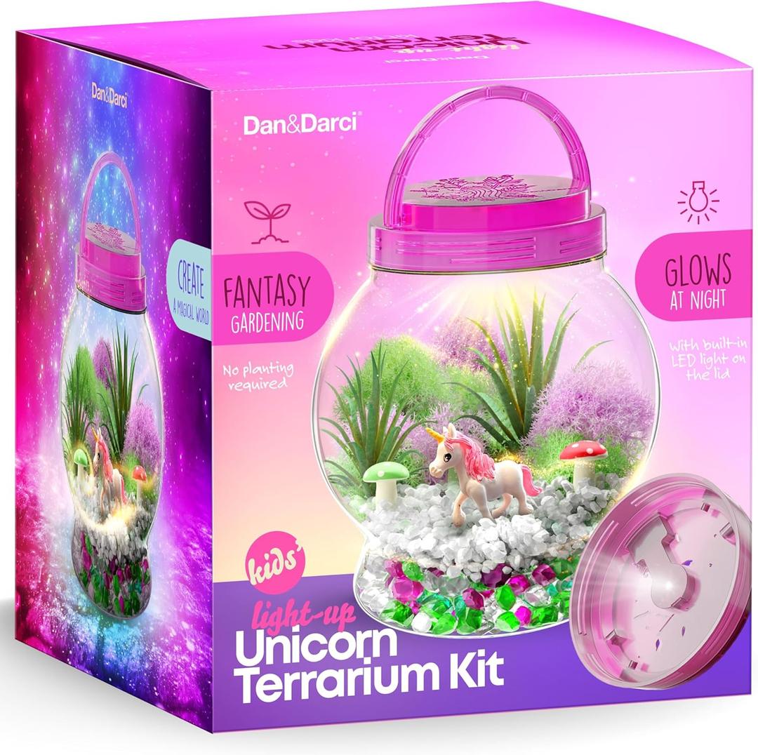 Dan&Darci Light-Up Unicorn Terrarium Kit for Kids - Kid Christmas Birthday Gifts - Best Unicorn Toys & Activities Kits Presents - Arts & Crafts for Girls & Boys Age 4 5 6 7 8-12 Year Old Girl Gift
