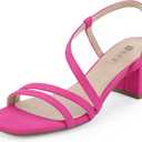 IDIFU IN3 Strappy Heels for Women - Low Block Chunky Heels - Open Square Toe Slingback Sandals - Comfortable & Trendy Dress Shoes for Women's Wedding, Bridal & Prom (6, Hot Pink Suede)