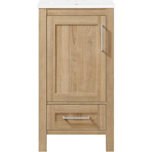 OVE Decors Kansas 18" Single Sink Bathroom Vanity Set with Countertop, Fully-Assembled | Ceramic Sink Included | 01 Door, 01 Drawer, 18 inches, White Oak