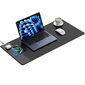 TopMade Wireless Charging Mouse Pad, Waterproof Gaming Mousepad with Ultra-Smooth Surface, Non-Slip Base, 31.5"x15.75" XXL Large Desk Pad, Classic Black Computer Desk Mat for MacBook, PC, Laptop