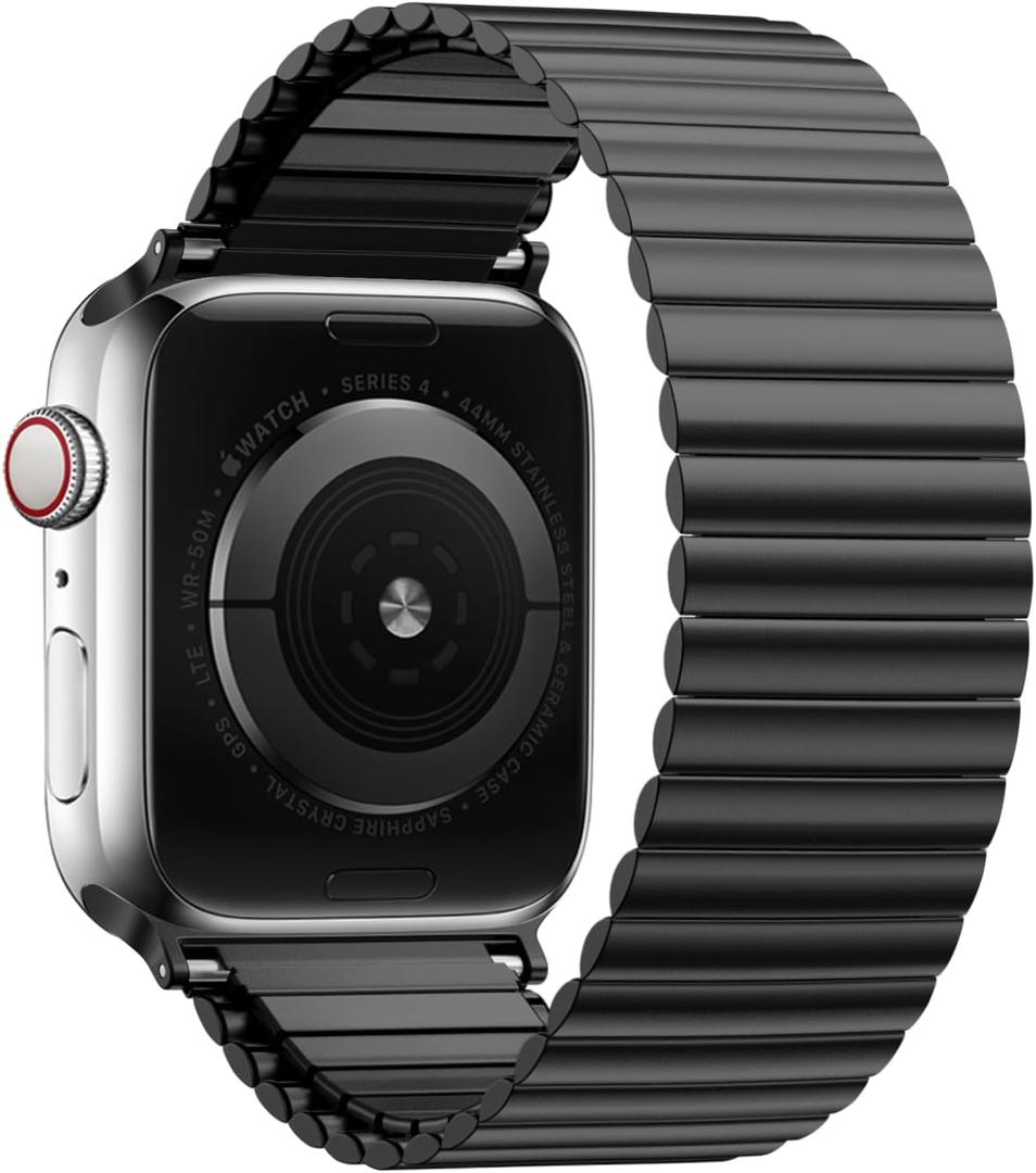 Youther Stainless Steel Stretchable Band Compatible with Apple Watch Band 38mm 40mm 41mm 42mm 44mm 45mm 46mm 49mm, Metal Stainless Steel Loop Replacement Strap for iWatch Series 10 9 8 7 6 5 4 3 2 1 (Black)