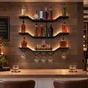 31.5" Wall Mounted Wine Rack with LED, 3-Tier Floating Bar Shelves