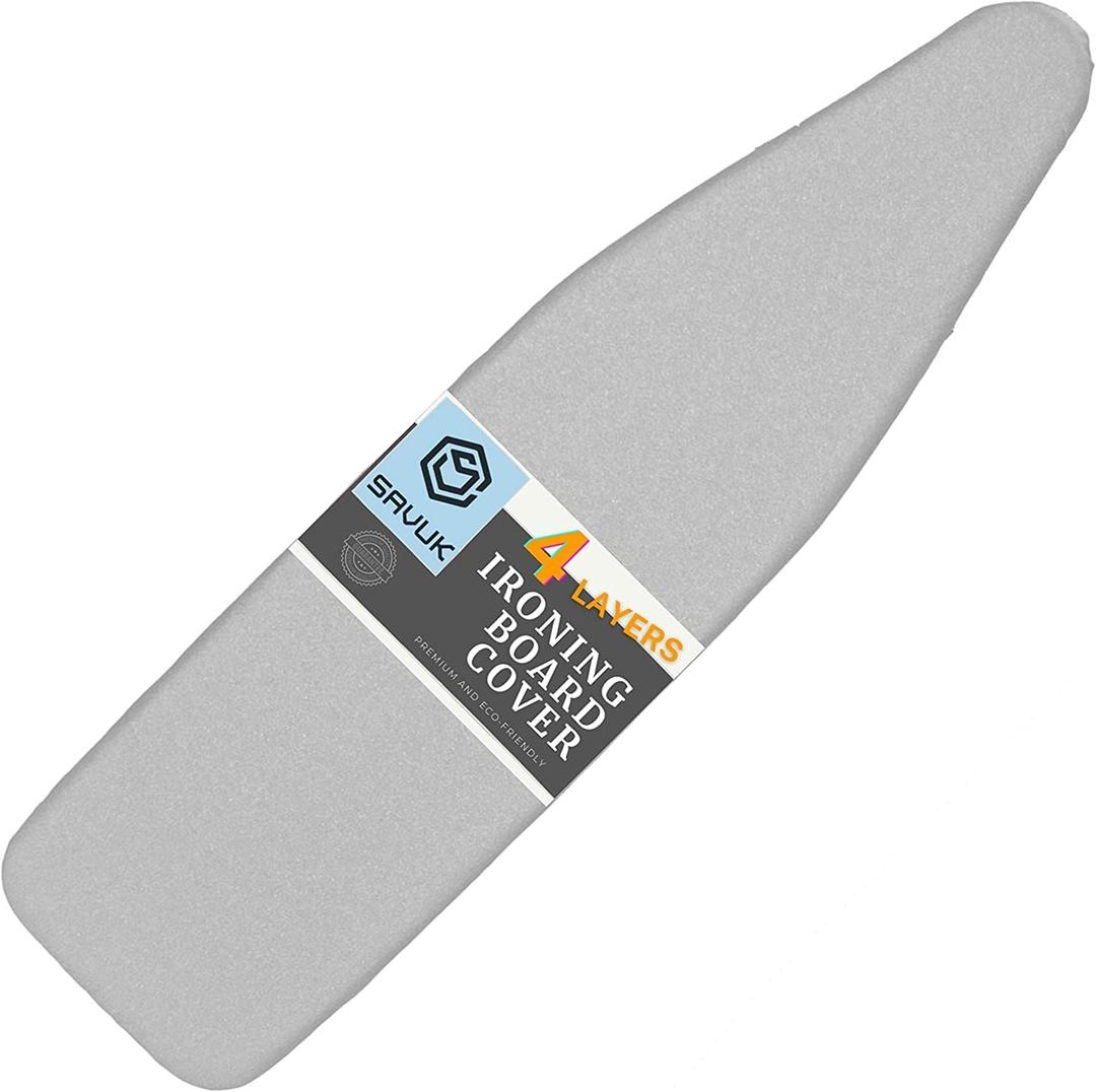 SAVUK Ironing Board Cover and Pad Standard Size Silicone Coated 4 Layers 15x54 inch Extra Heavy Duty Thick Padding, Heat Reflective, Non Stick Scorch and Stain Resistant (Silver)