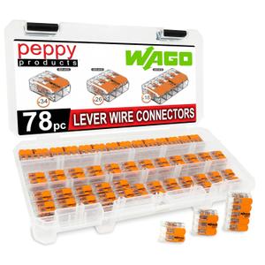 WAGO 221 Lever Nuts 78pc Compact Splicing Wire Connector Assortment with Case. Includes 221-412, 221-413, 221-415