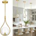 AUTELO Gold Pendant Lights Kitchen Island, 1-Light Hanging Lamp in Brushed Gold Finish with Clear Globe Glass, Mid Century Pendant Lights Kitchen Island, Gold Hanging Lights for Kitchen H9377 CLBG