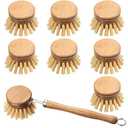Patelai 7 Pieces Wooden Kitchen Dish Brush Include Bamboo Scrub Cleaning Brush and Replacement Heads Dish Scrubber for Kitchen Room Cleaning Supplies