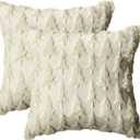 AVOIN colorlife Christmas Trees Beige Throw Pillow Covers Set of 2, 18 x 18 Inch Soft Plush Faux Fur Jacquard Festivals Winter Bedroom Cushion Case Decoration for Sofa Couch