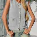 Saodimallsu Womens Summer Cropped Sweater Vest Sleeveless Button Ribbed Knit Crew Neck Cardigan Vests Top with Pockets (Gray, S)