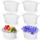 Foraineam 6 Pack Metal Flower Pots with Handles, Oval Flower Planter Tubs Floral Arrangement Bucket Plant Pot Holders, Garden Succulent Cactus Container for Indoor Outdoor Wedding Party Events Decor
