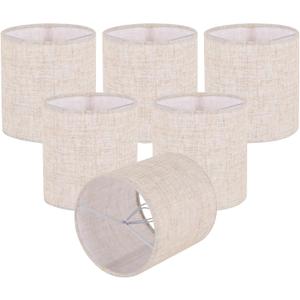 Chandelier Lamp Shades, Small Lamp Shades Clip-on Bulbs Only for Candelabra Bulbs, Beige Chandelier Shades 6 Pcs, Mini Lampshades for Chandeliers 5.1" X 5.1" X 5.3, Home Decor Fabric Linen Lampshade