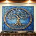 Tree of Life blue patterns.Tempered Glass Backsplash for Kitchen30"x24" | Frameless, Stove Backsplash Protector for Wall,Easy to Clean, Home Decor
