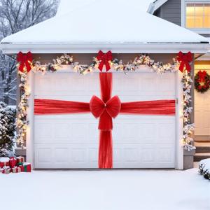 Suncalla Christmas Garage Door Bow Decoration Giant mesh Bow Garage Door Wrapping DIY Outdoor Xmas Decorations