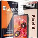 letosan 3 Pack for Google Pixel 6 Screen Protector Tempered Glass + 3 Pack Camera Lens Protector, Military Grade Shatterproof, 9H Hardness, Fingerprint Unlock,Case Friendly 6.4 Inch