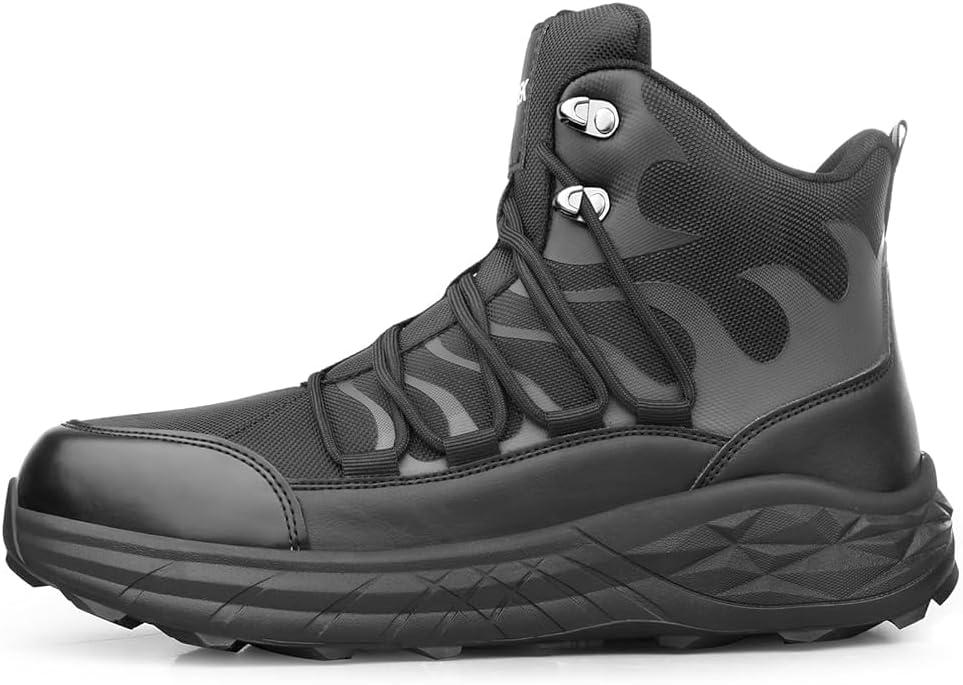 Ayekdeo Slip On Steel Toe Shoes for Men Work Safety Sneakers Comfortable Indestructible Industrial Construction Footwear (Black)