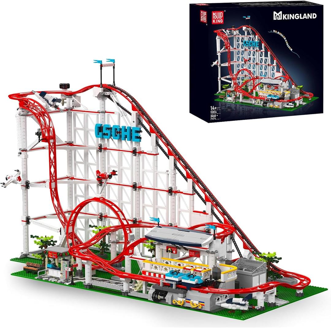 Mould King Roller Coaster Building Set, Large Amusement Park Coaster Model Kit with Motors, Creative Gift for Adults, Engineering STEM Toy for Teens (3646 PCS)