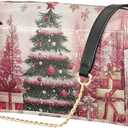 Crossbody Bag for Women Pinks Christmas Tree Snowflakes Vegan Leather Shoulder Handbag with Strap Crossover Sling Backpack Ladies Purse Fashion Satchel
