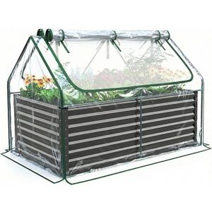 Quictent Raised Garden Bed Galvanized Raised Beds for Gardening Vegetables with Cover 6x3x2 ft Tall Metal Planter Box Outdoor Use (Clear)