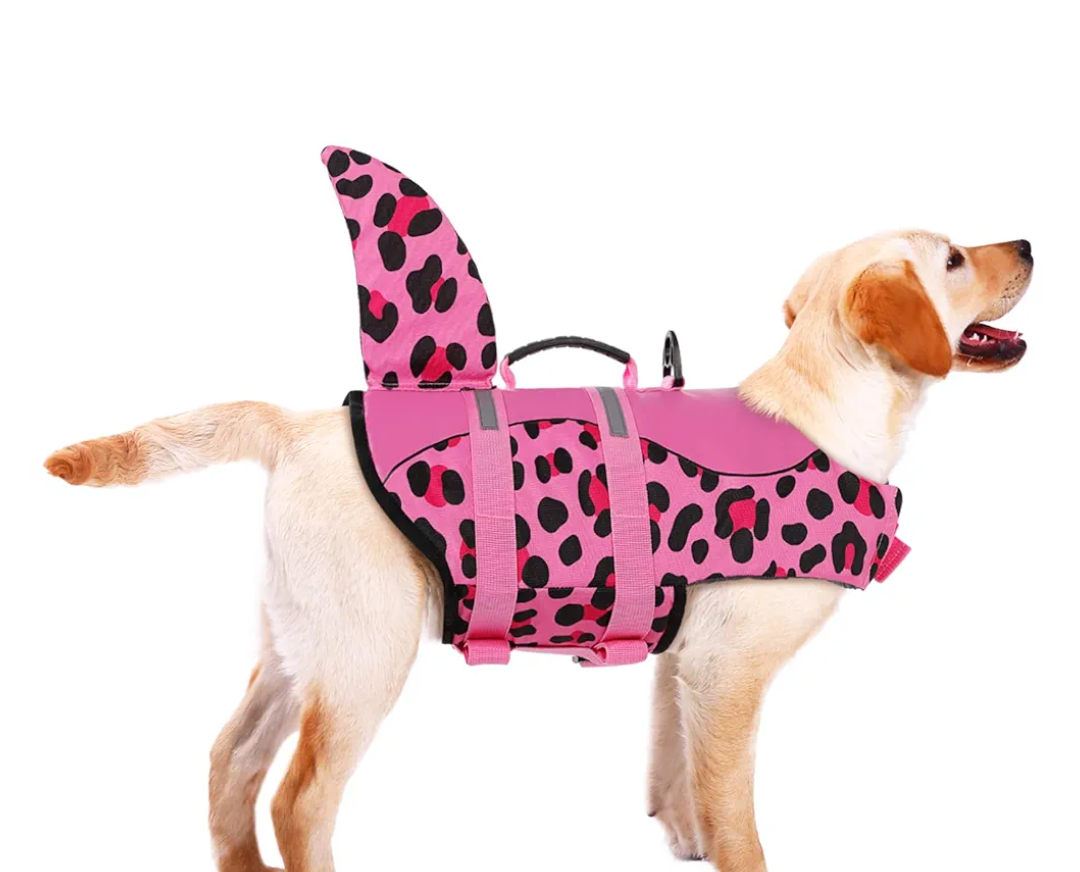 ASENKU Dog Life Jacket - Pet Safety Vest for Swimming & Boating, Shark Life Jacket with Floatation, Dog Lifesavers Swimsuits for Small Medium Large Dogs (Pink Leopard, XL)
