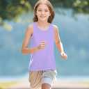 Auranso Girls Athletic Tank Tops 3 Pack UPF 50+ Racerback Sleeveless Quick Dry Sports Dance Workout Tops (7-8 Years, Purple-light Blue-pink)