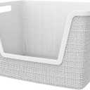 Curver Set of 4 Large 18L Easy Access Jute Decorative Plastic Organization and Storage Baskets - Perfect Bins for Home Office, Closet Shelves, Kitchen Pantry and All Bedroom Essentials, White