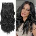 Natural Black Clip in Hair Extensions for Women, Long Wavy Synthetic Hair Naturaliy Soft Thick Hairpieces for Wedding, Curly Hair Extensions Clip ins(20Inch, 3Pcs)