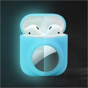 Compatible for Airpods 1st 2nd Case with Airtag Holder,Glow in The Dark,2 in 1 Cover Skin for Airpod for Airtag Combo,Anti-Scratch Anti-Fall Anti-Lost,Glow Blue