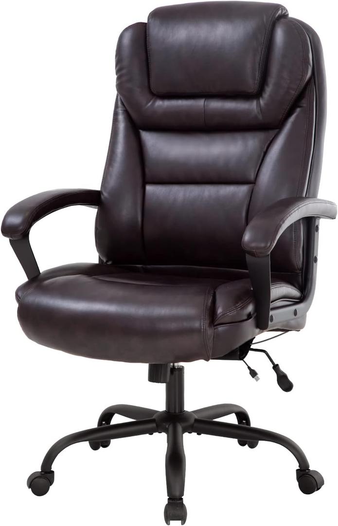 Office Chair Big and Tall 500lbs Ergonomic Computer Chair High Back PU Leather Wide Seat Desk Chair with Lumbar Support Arms Executive Task Chair for Hone Office,Brown