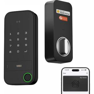 ThorBolt X1 Apple Home Key Lock, iOS ONLY Smart Keyless Entry HomeKit Door Lock with Fingerprint, Keypad Deadbolt Lock Works with HomeKit Over Thread (Border Router Required), IP65 Weatherproof, Black