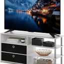 Furinno Jaya TV Stand for TV up to 55-Inch with Storage Bins & Cable Management Hole, 4-Tier White Entertainment Center, TV Console, for Living Room, Bedroom, White Wood