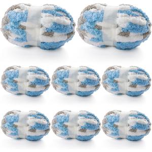 8 Pcs Chunky Yarn for Hand Knitting - Chunky Chenille Yarn for Crocheting - Fluffy Yarn for Crochet - Jumbo Yarn for Hand Knitting 227 yds 61.6 oz of Super Bulky Yarn (Sky Blue-White-Grey)