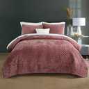 Velvet Bedspread Quilt Bedding Sets,Luxury Elegant Ultra Soft Velvet Comforters Coverlet Blankets,Weave Stitching Pattern Cotton Quilted Bedspread for All SeasonsMauve Pink, King Size | Breathable material, Luxury soft velvet, Soft and durable, All seasons (King (96by108 inch))