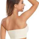 Lusait Strapless Bra for Women Non-Slip Silicone Padded Bandeau Bra Wireless Tube Top Bralette (Beige, L)