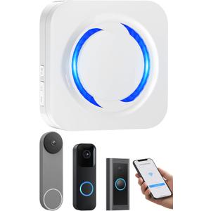 Smart WiFi Wireless Doorbell Chime for Ring, Blink, Google Nest - No Wiring/Subscription, Works with Alexa, No Range Limits,58 Chimes, 5 Volume, LED Flash, Easy to Setup,Ideal for Large Houses (White)