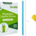500 pcs 7.75" Plastic-Free Colorful Disposable Smoothie Straws,Plant-Based Sturdy Plasticless Stylish Party Straws for Cold/Hot Drinks Not Soggy