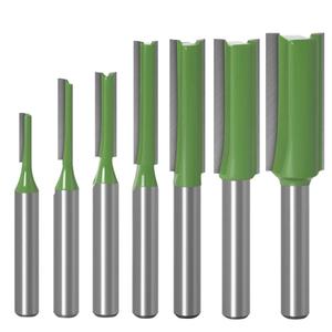 Saipe 7pcs 1/4" Shank Tungsten Carbide Double&Single Flute Straight Dado Router Bit Set, 3/4/5/6/8/10/12mm Cutting Diameter Trimming Cutter for Woodworking, Green