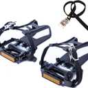 YBEKI All-Terrain Bike Pedals with Toe Clips & Adjustable Straps Dual-Purpose Resin/Alloy Bicycle Pedals 9/16" Spindle - Indoor/Outdoor Use for Exercise/Spin/Road Bikes MTB (black)